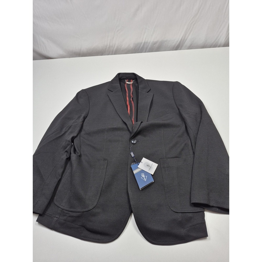 Leonardo Valenti Blazer Mens XL Black Cotton Stretch Jersey Jacket Italy NWT